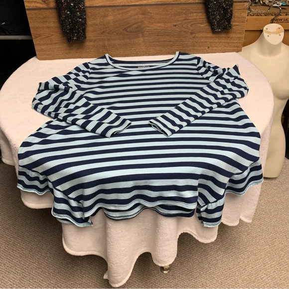 Lane Bryant green/blue bold striped tunic top size 14/16 cute hem - Picture 6 of 6